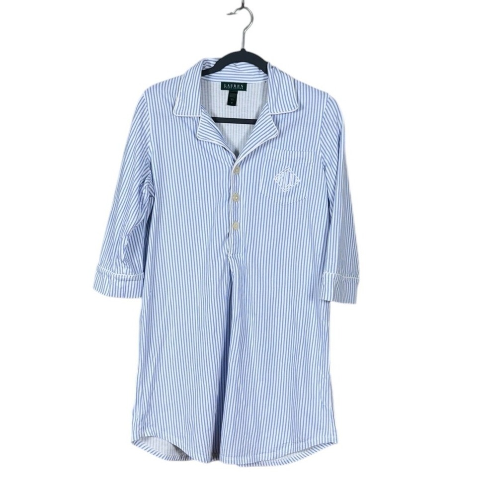 Ralph Lauren LRL Women Long Sleeve His Shirt Sleep Shirt Medium Luxe Lounge Logo